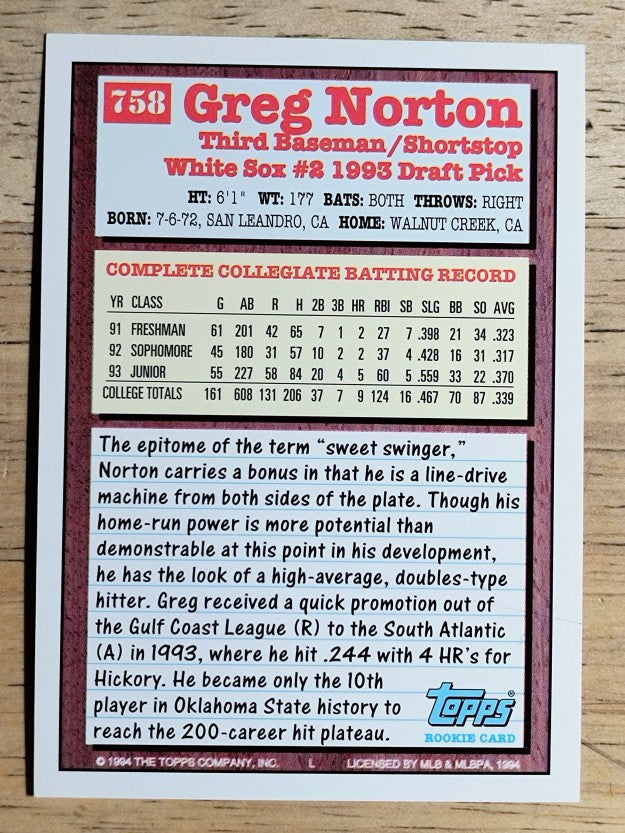 1994 Topps #758 Greg Norton RC