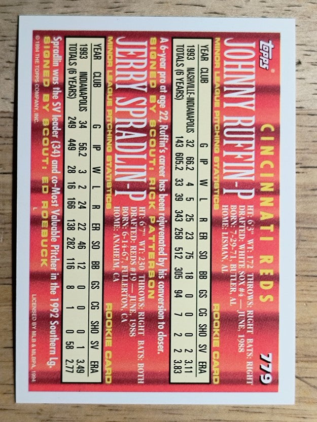 1994 Topps #779 Jerry Spradlin RC/Johnny Ruffin