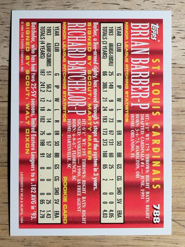 1994 Topps #788 Brian Barber/Richard Batchelor
