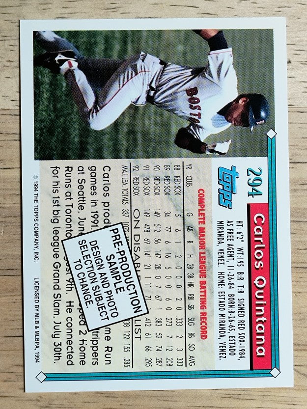 1994 Topps Pre-Production #294 Carlos Quintana
