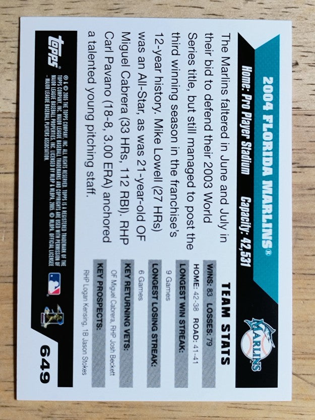 2005 Topps #649 Florida Marlins TC