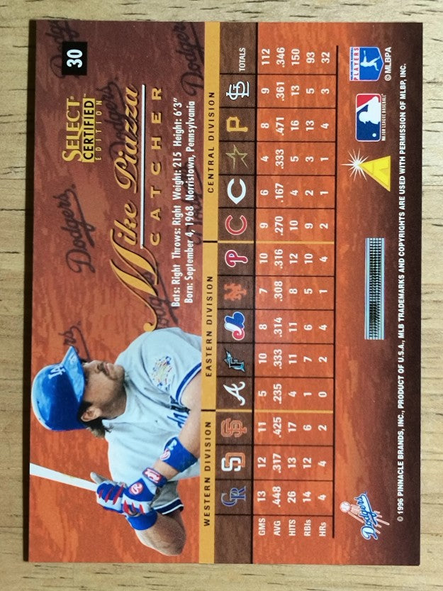 1996 Select Certified #30 Mike Piazza