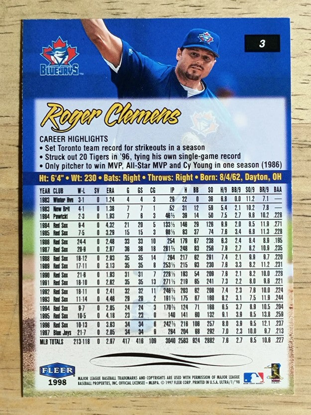 1998 Ultra #3 Roger Clemens