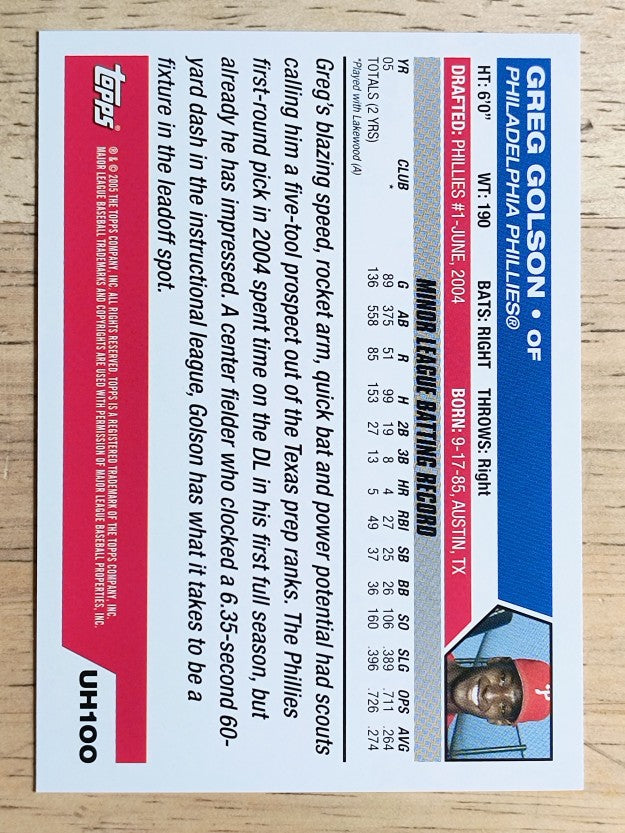 2005 Topps Update #100 Greg Golson PROS