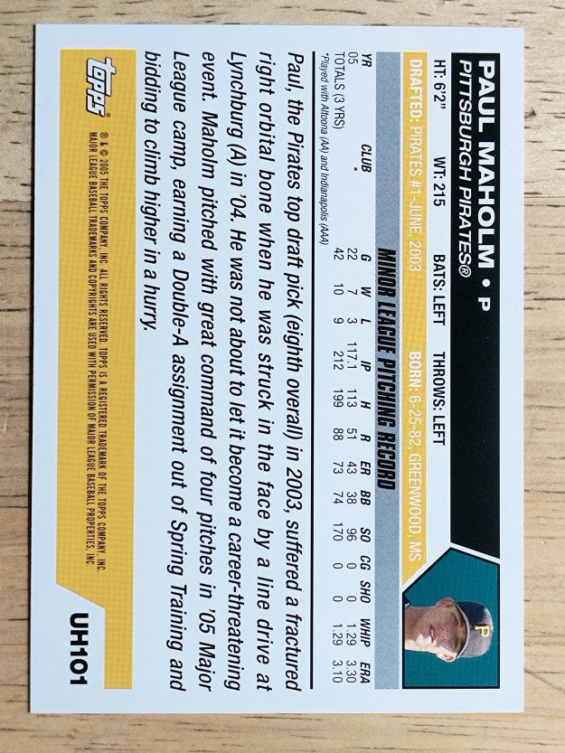 2005 Topps Update #101 Paul Maholm PROS
