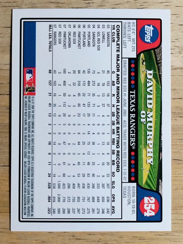 2008 Topps #254 David Murphy