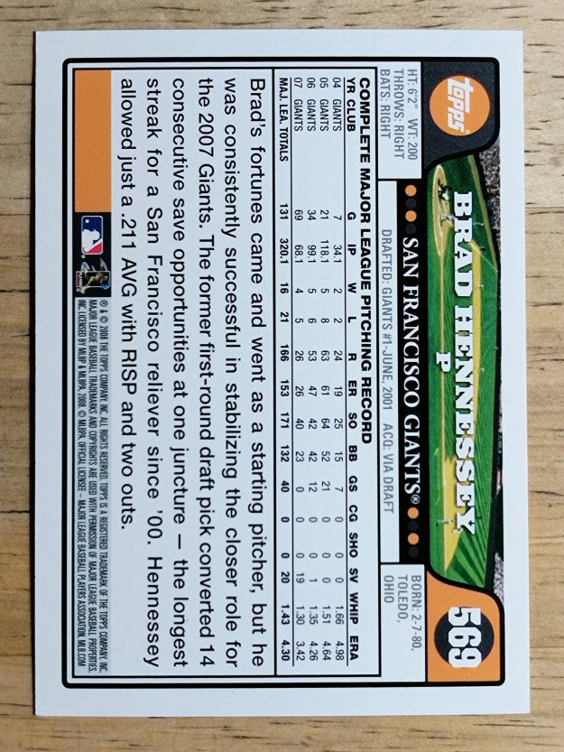 2008 Topps #569 Brad Hennessey