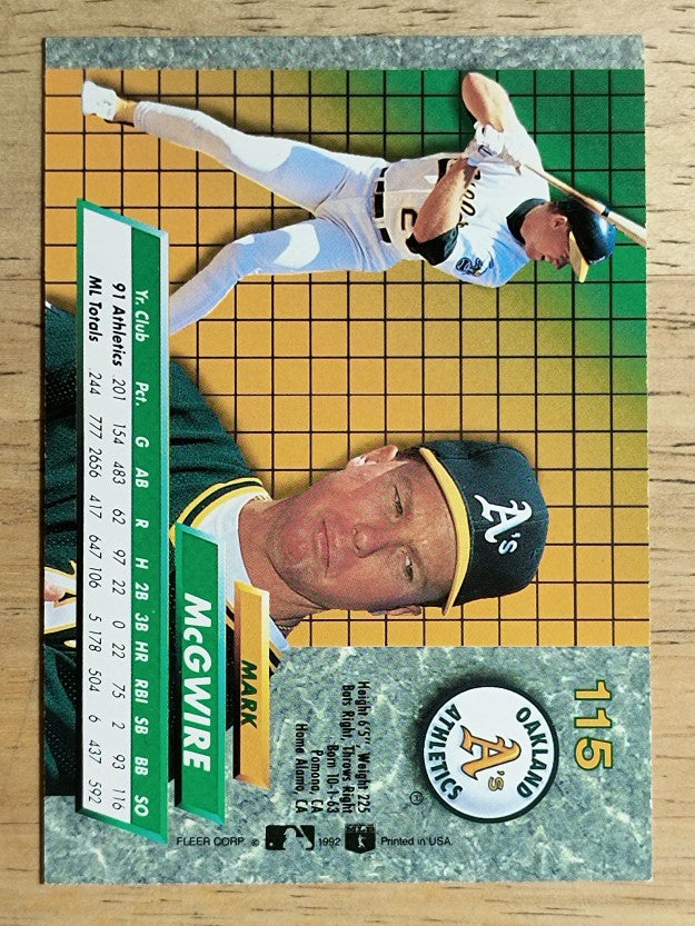 1992 Ultra #115 Mark McGwire