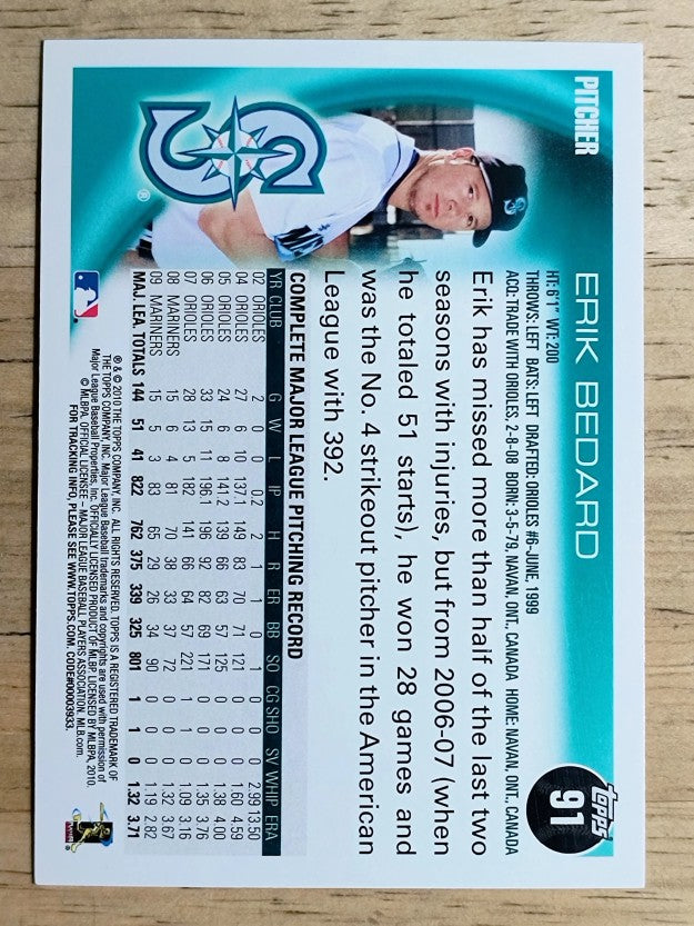 2010 Topps #91 Erik Bedard