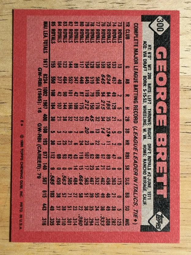 1986 Topps #300 George Brett