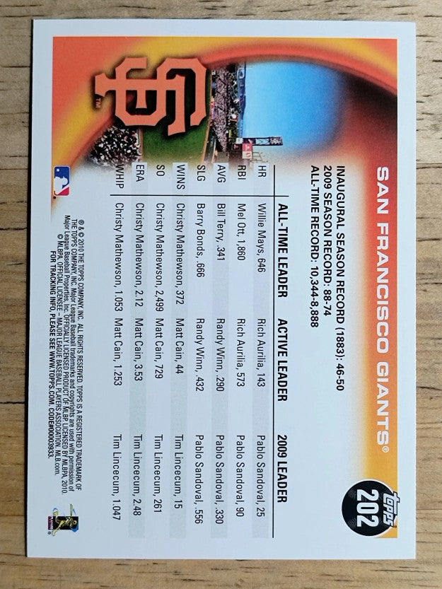 2010 Topps #202 San Francisco Giants
