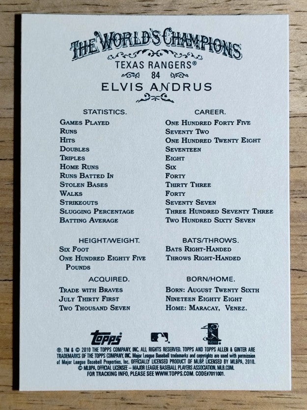 2010 Topps Allen and Ginter #84 Elvis Andrus