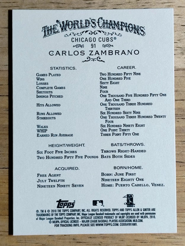 2010 Topps Allen and Ginter #91 Carlos Zambrano