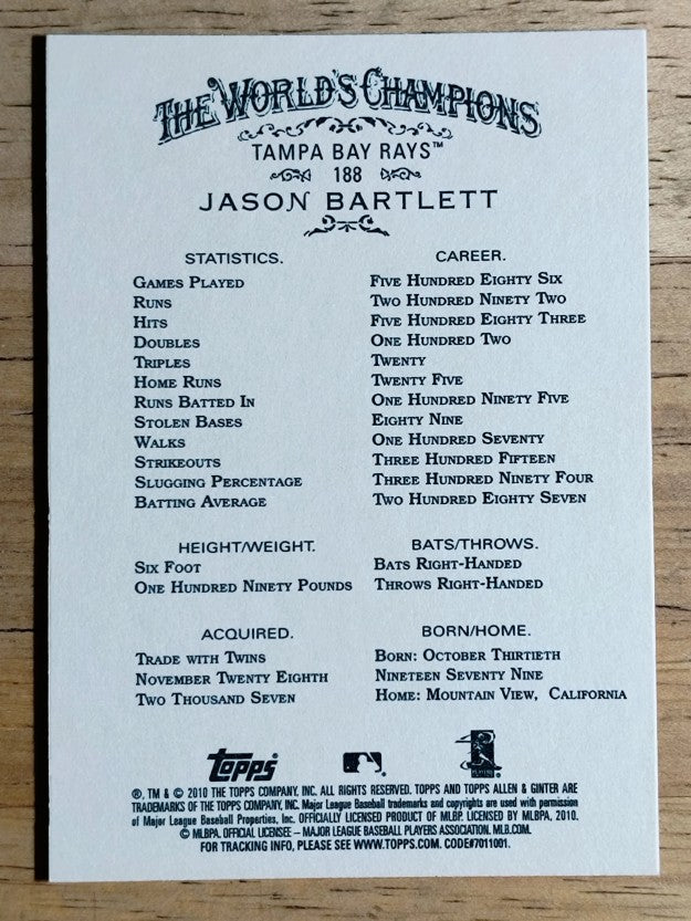 2010 Topps Allen and Ginter #188 Jason Bartlett
