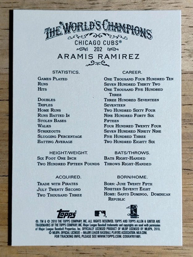 2010 Topps Allen and Ginter #202 Aramis Ramirez