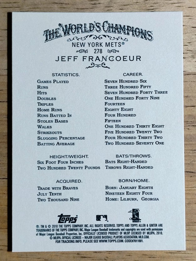2010 Topps Allen and Ginter #278 Jeff Francoeur