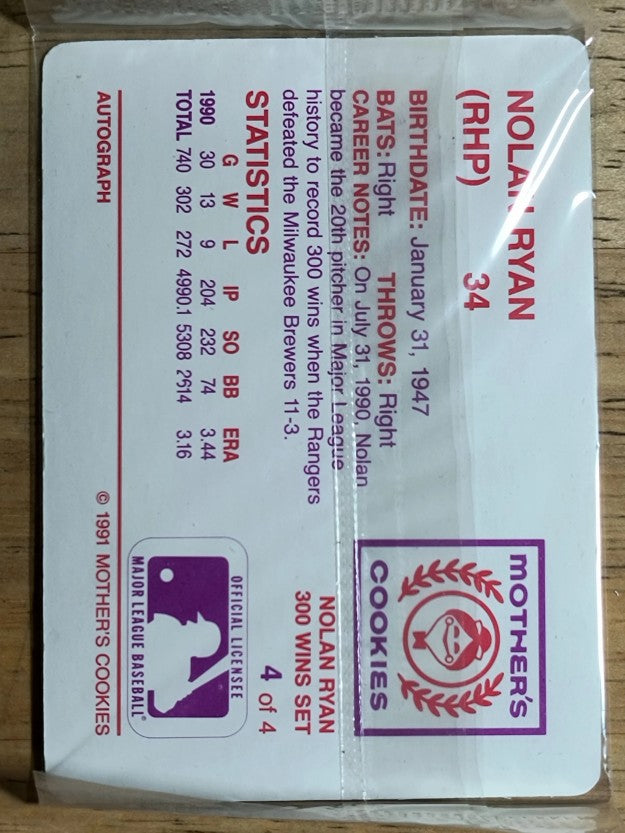 1991 Mother's Ryan #4 Nolan Ryan/Front pose, Ball in hand