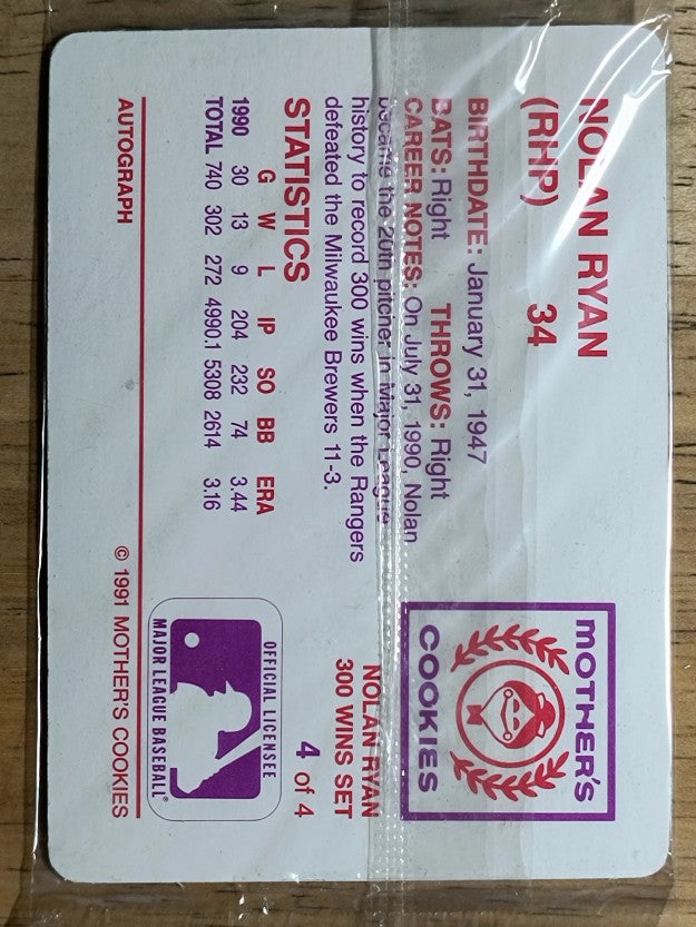 1991 Mother's Ryan #4 Nolan Ryan/Front pose, Ball in hand