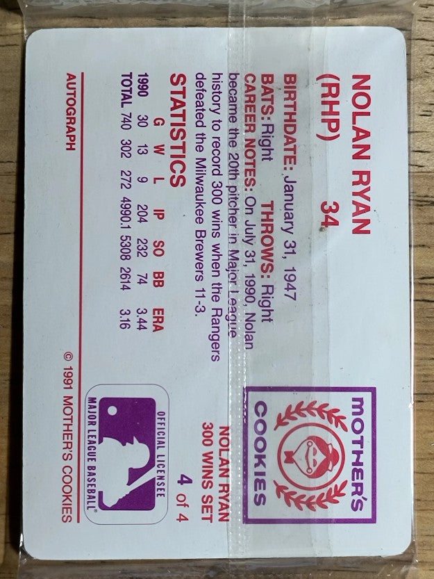 1991 Mother's Ryan #4 Nolan Ryan/Front pose, Ball in hand