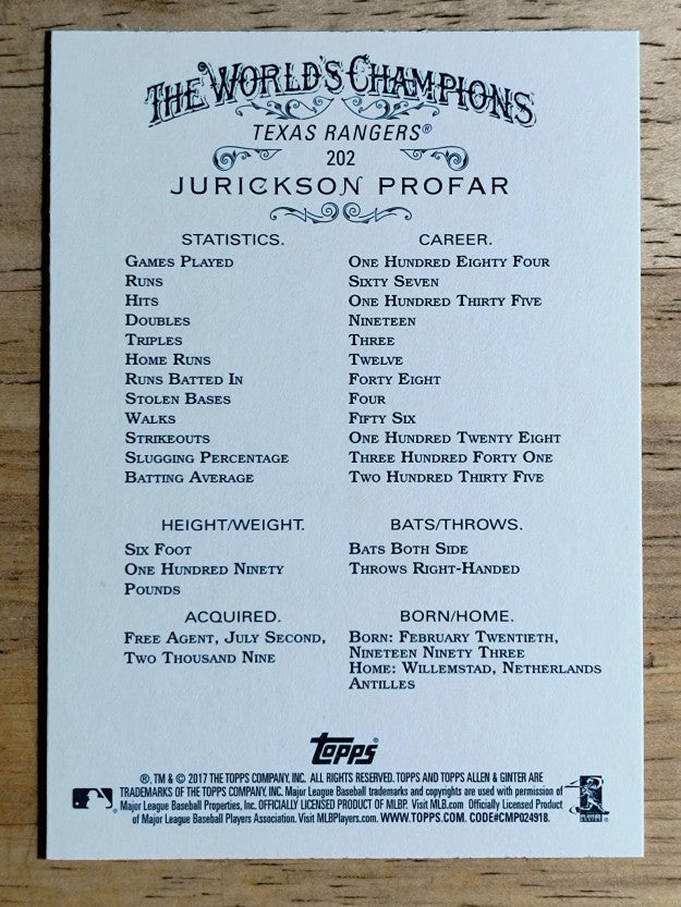 2017 Topps Allen and Ginter #202 Jurickson Profar