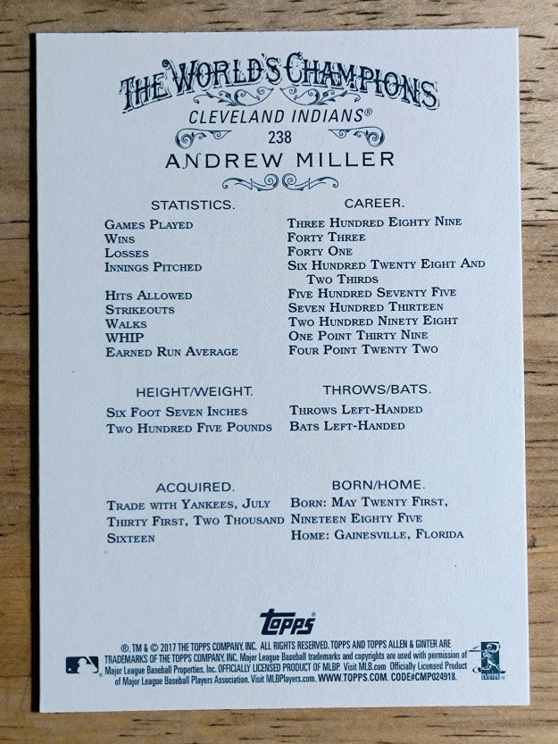 2017 Topps Allen and Ginter #238 Andrew Miller