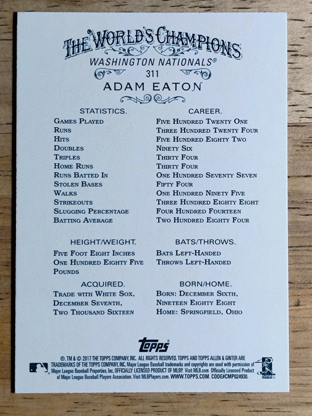2017 Topps Allen and Ginter #311 Adam Eaton SP