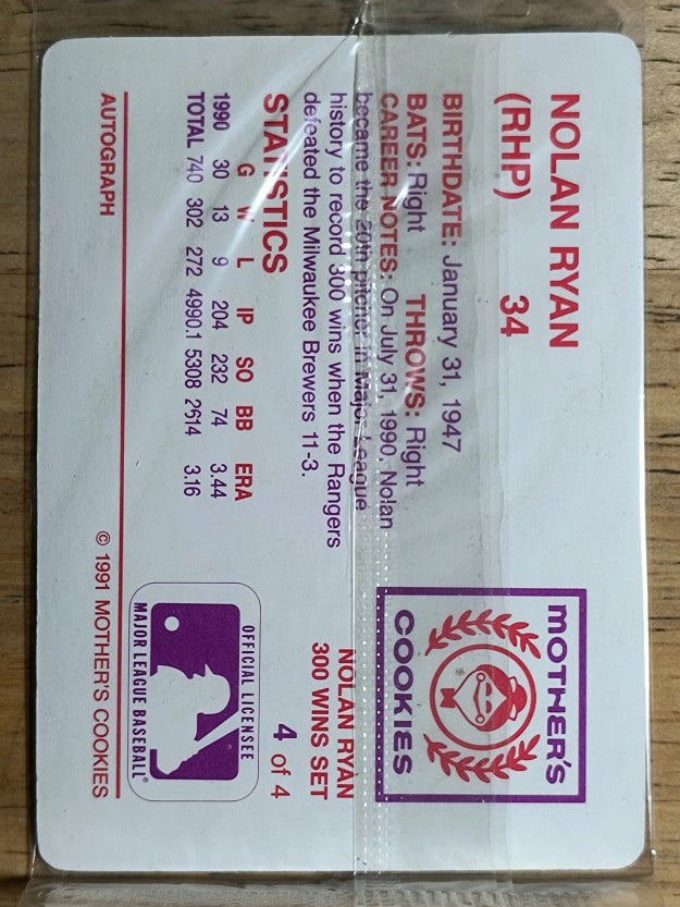1991 Mother's Ryan #4 Nolan Ryan/Front pose, Ball in hand