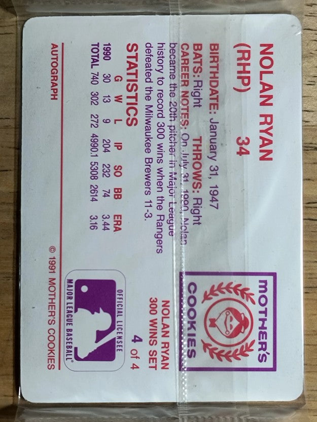 1991 Mother's Ryan #4 Nolan Ryan/Front pose, Ball in hand
