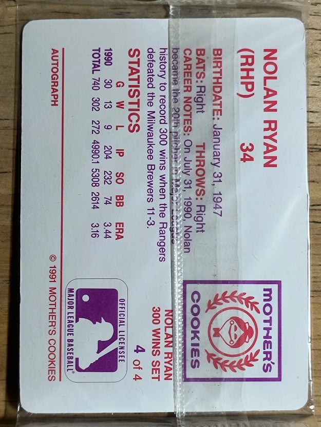 1991 Mother's Ryan #4 Nolan Ryan/Front pose, Ball in hand
