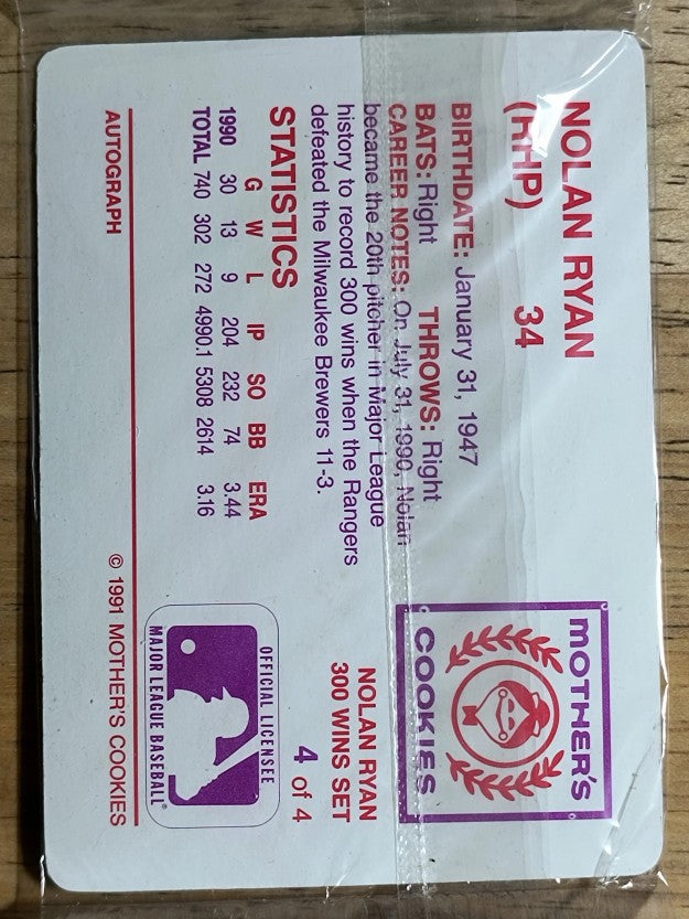 1991 Mother's Ryan #4 Nolan Ryan/Front pose, Ball in hand