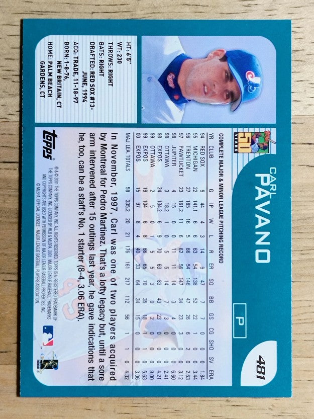 2001 Topps #481 Carl Pavano