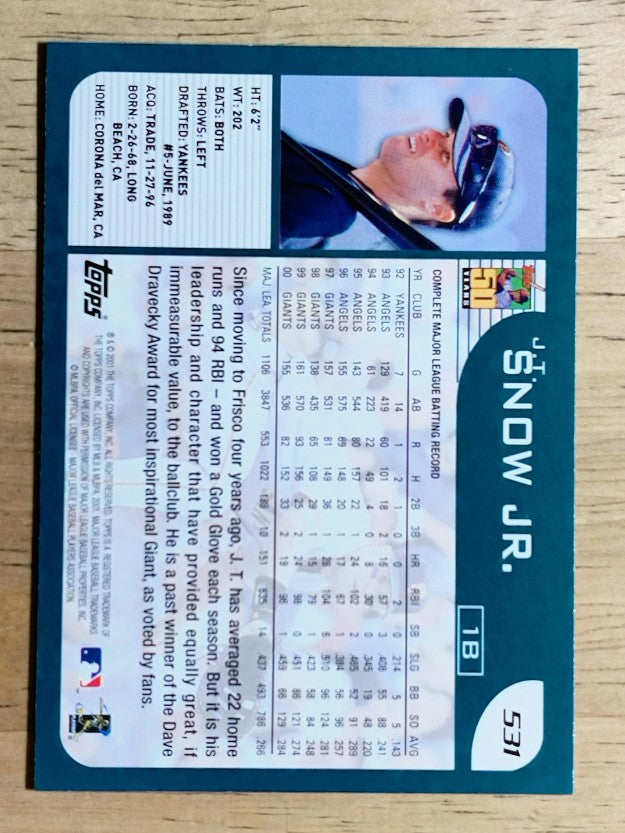 2001 Topps #531 J.T. Snow