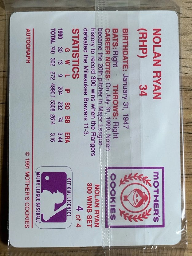 1991 Mother's Ryan #4 Nolan Ryan/Front pose, Ball in hand