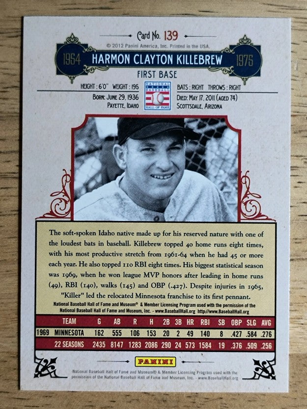 2012 Panini Cooperstown #139 Harmon Killebrew