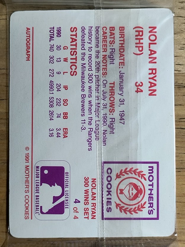 1991 Mother's Ryan #4 Nolan Ryan/Front pose, Ball in hand