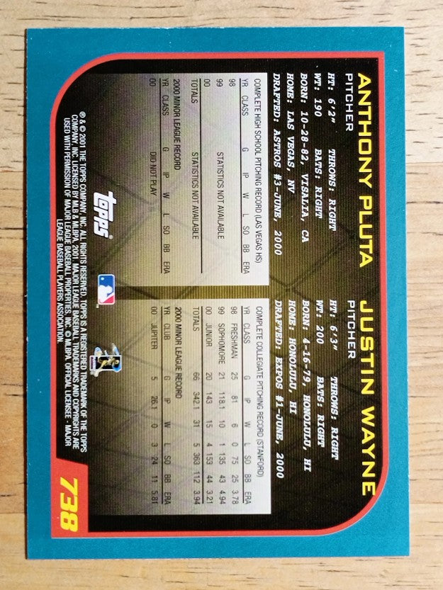 2001 Topps #738 Justin Wayne RC/Anthony Pluta RC