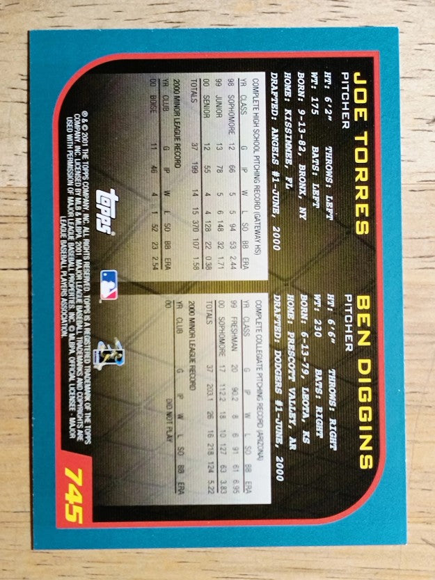 2001 Topps #745 Joe Torres/Ben Diggins