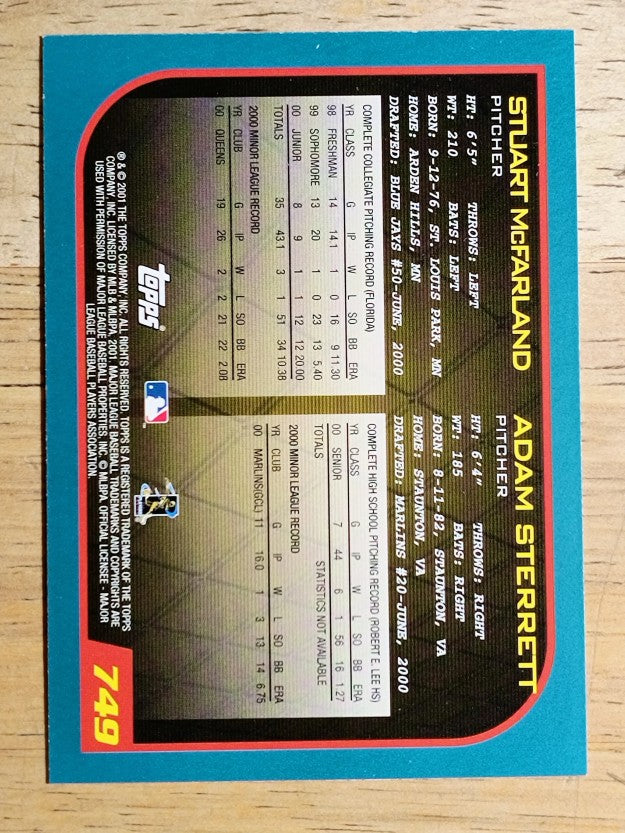 2001 Topps #749 Stuart McFarland RC/Adam Sterrett RC