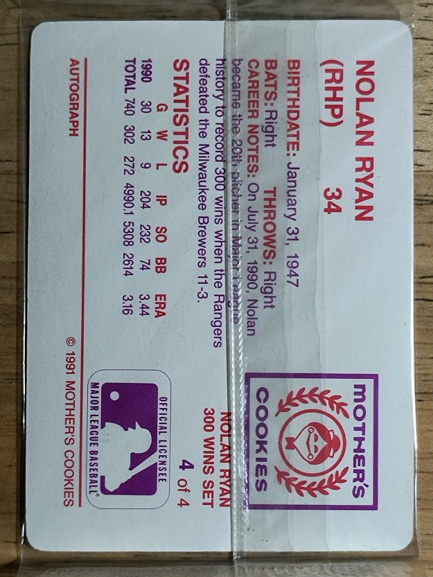 1991 Mother's Ryan #4 Nolan Ryan/Front pose, Ball in hand