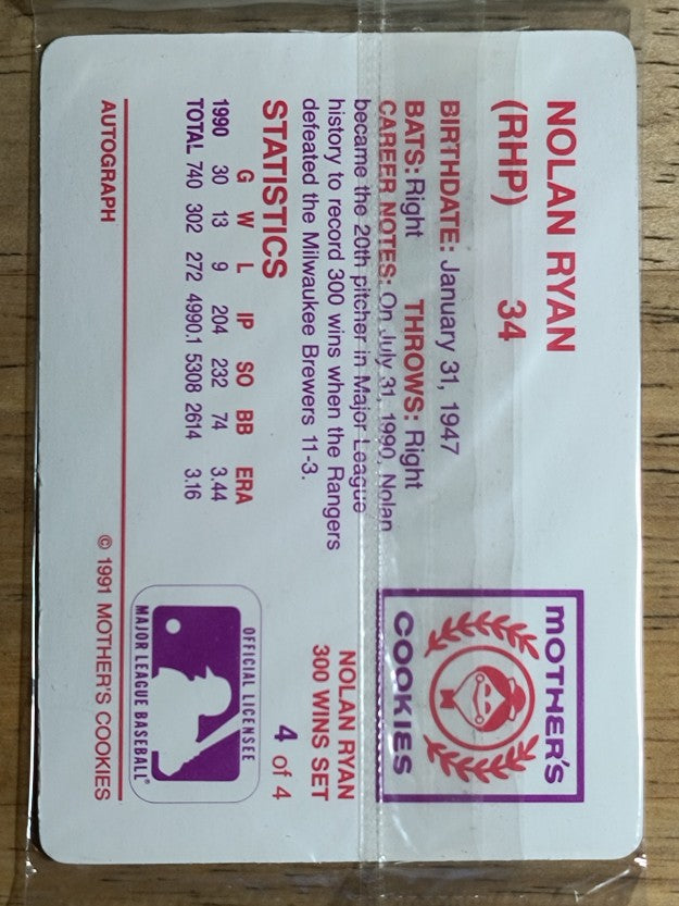 1991 Mother's Ryan #4 Nolan Ryan/Front pose, Ball in hand