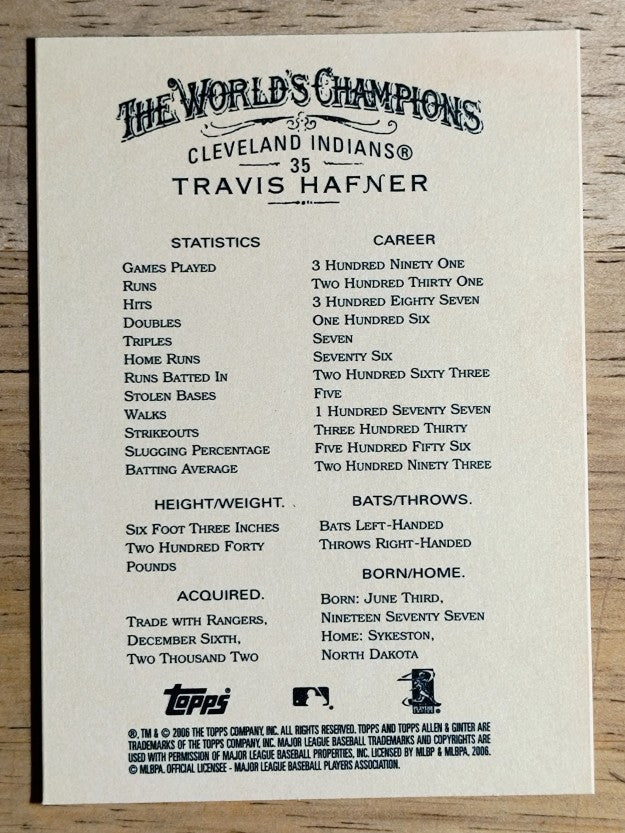 2006 Topps Allen and Ginter #35 Travis Hafner SP