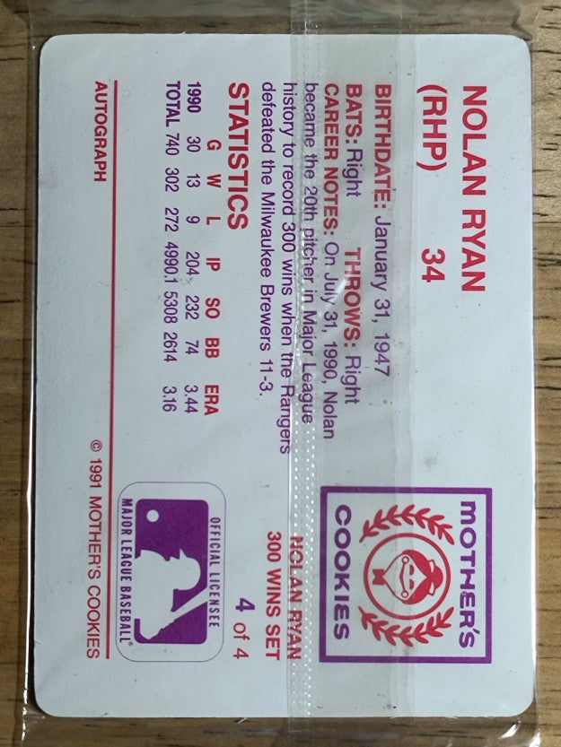 1991 Mother's Ryan #4 Nolan Ryan/Front pose, Ball in hand