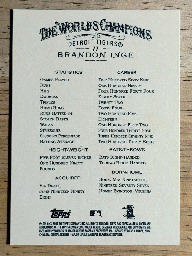 2006 Topps Allen and Ginter #77 Brandon Inge
