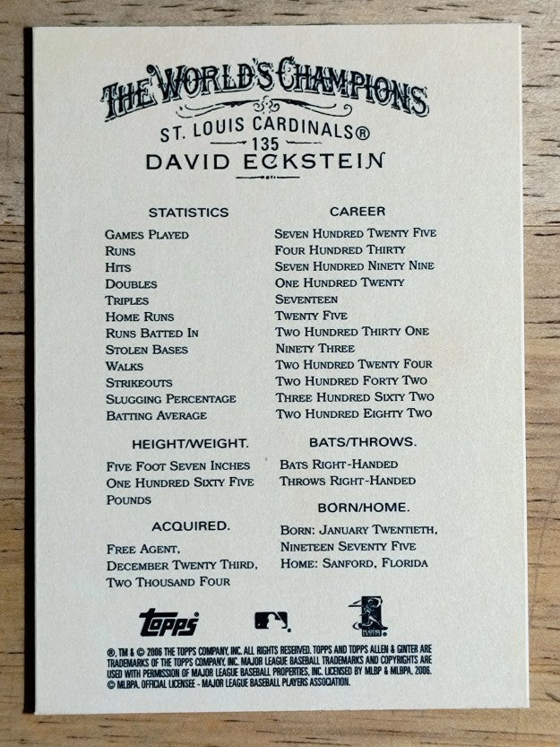 2006 Topps Allen and Ginter #135 David Eckstein SP