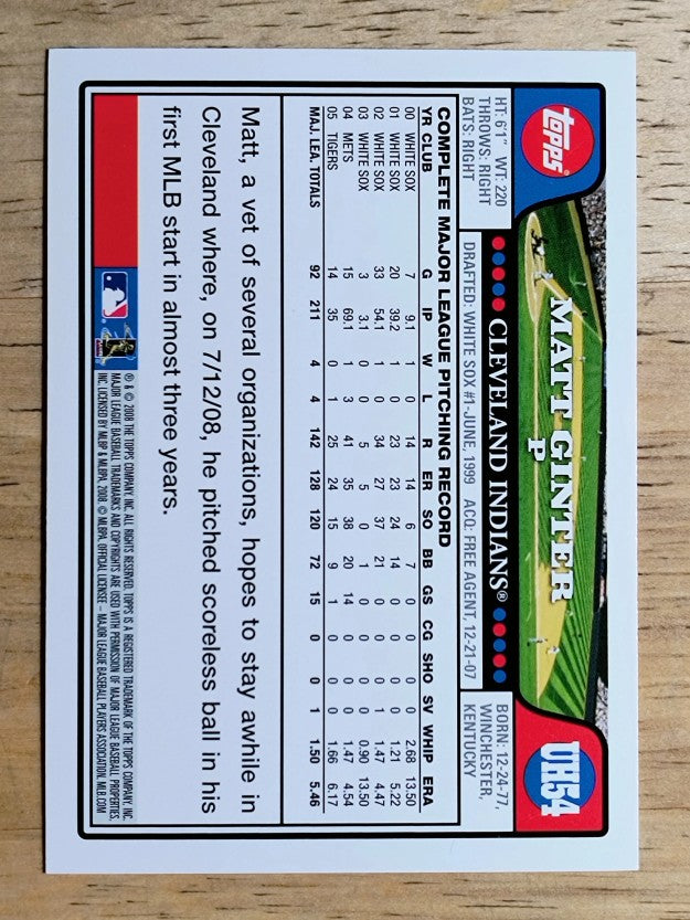 2008 Topps Update #UH54 Matt Ginter