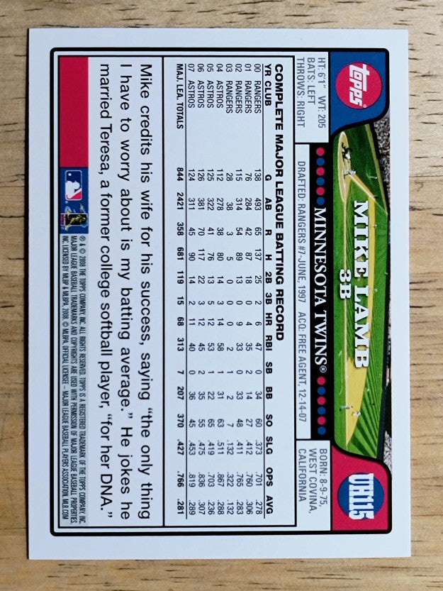 2008 Topps Update #UH115 Mike Lamb