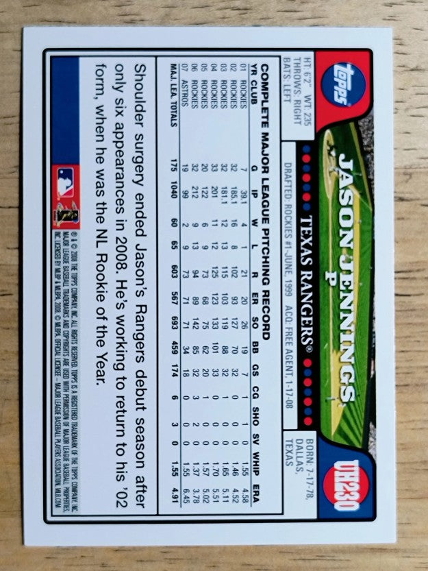 2008 Topps Update #UH230 Jason Jennings