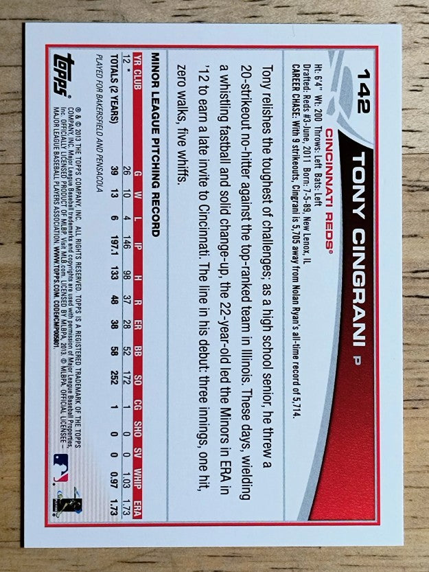 2013 Topps Mini #142 Tony Cingrani