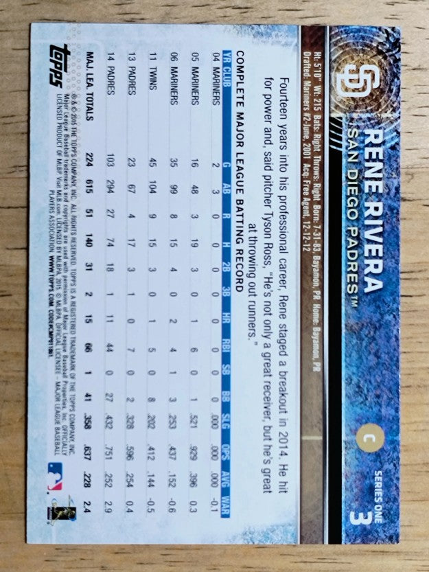 2015 Topps #3 Rene Rivera