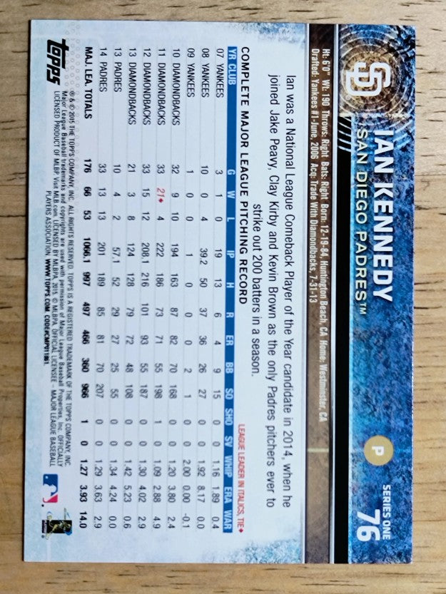 2015 Topps #76 Ian Kennedy